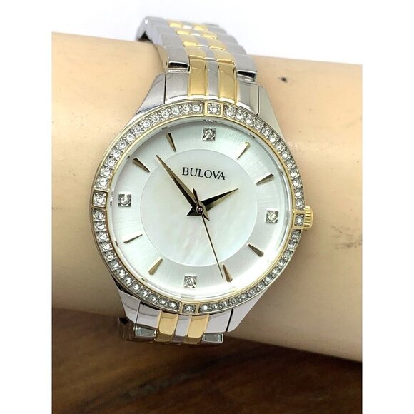 Bulova Women's Watch 98L273 Mother of Pearl Dial Crystal Accent Two Tone - Picture 10 of 13